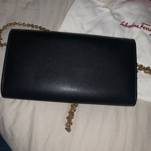 SALVATORE FERRAGAMO Calfskin City Wallet On Chain Black - Picture 4 of 4